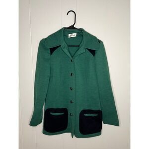Dalton Womens Vintage Cardigan Jacket‎ Blazer Size 16 Green Black Accents Button